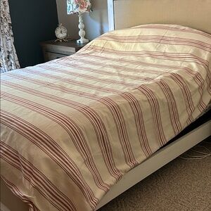 HiEnd Accents Red & Cream Prescott Stripes Duvet Set, Super Queen